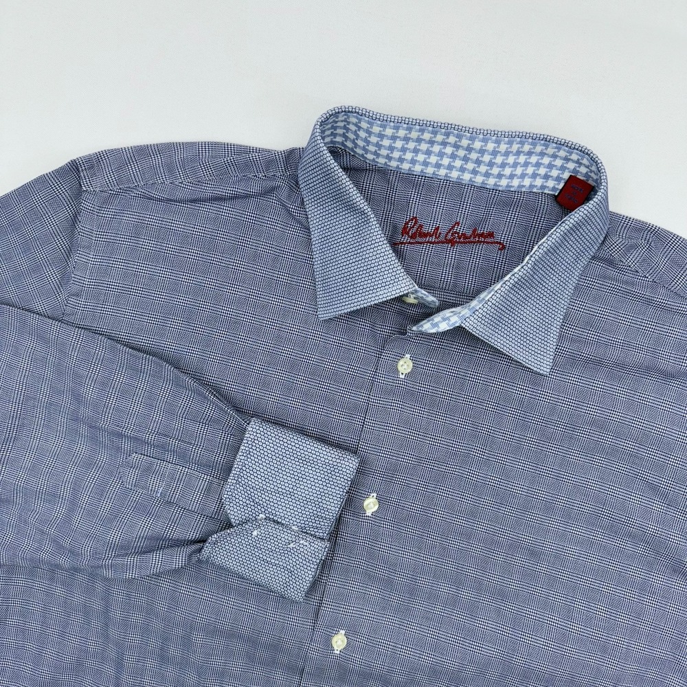 Robert Graham Flip Cuff Button Up Shirt Mens L / XL Check Plaid Long Sleeve Blue